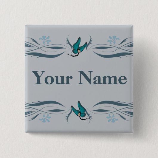 Badge Carré 5 Cm Bouton bleu avec Butterfairies (Devant)