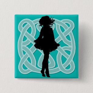 Badge Carré 5 Cm Bouton bleu-clair celtique de danseur irlandais