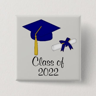 Badge Carré 5 Cm Bouton bleu de classe de finissants