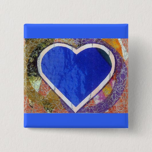 Badge Carré 5 Cm Bouton bleu de coeur (Devant)