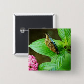 Badge Carré 5 Cm Bouton bleu Morpho 143 (Devant & derrière)