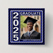 Badge Carré 5 Cm Bouton Bleu Photo Graduation (Devant)