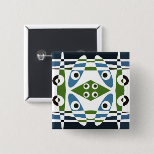 Badge Carré 5 Cm Bouton Bohème Chintz 1 Bleu Vert Pin