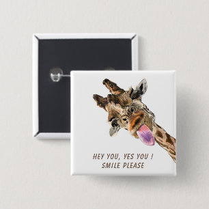 Badge Carré 5 Cm Bouton Bonne Giraffe - Texte personnalisé
