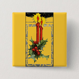 Badge Carré 5 Cm Bouton Bougies de Noël