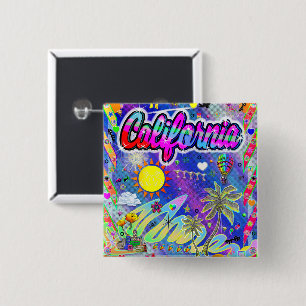 Badge Carré 5 Cm Bouton California Nu Era