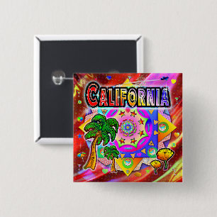 Badge Carré 5 Cm Bouton Californie Tropical Friends