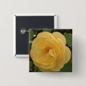 Badge Carré 5 Cm Bouton Camellia Jaune (Devant & derrière)