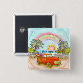 Badge Carré 5 Cm Bouton Camion Surfer Lighthouse (Devant & derrière)