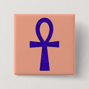 Badge Carré 5 Cm Bouton Carré Ankh bleu