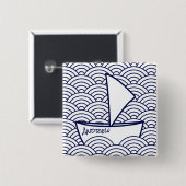 Badge Carré 5 Cm Bouton Carré Bateau sur Waves (Devant & derrière)