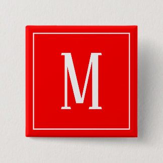 Badge Carré 5 Cm Bouton carré blanc sur rouge avec monogramme