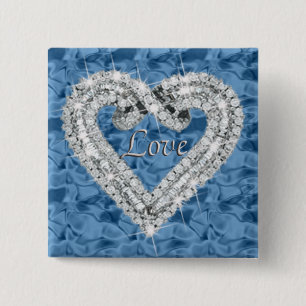 Badge Carré 5 Cm Bouton Carré bleu Love Diamond Heart