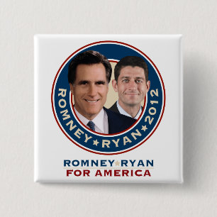 Badge Carré 5 Cm Bouton carré de campagne de Romney-Ryan 2012