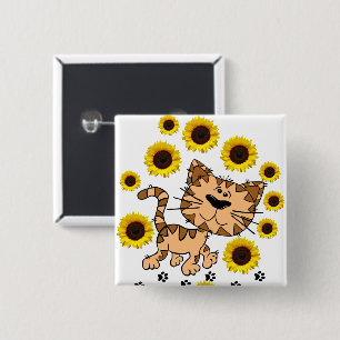 Badge Carré 5 Cm Bouton Carré de chat de tournesol