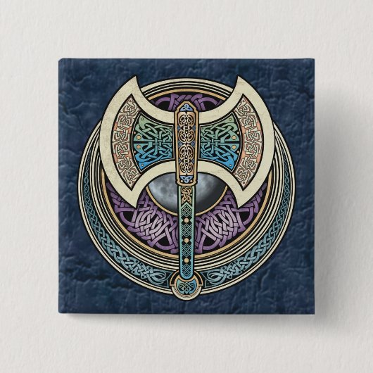 Badge Carré 5 Cm Bouton carré de Knotwork Labrys (Devant)