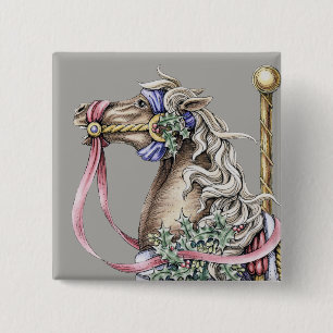 Badge Carré 5 Cm Bouton carré du cheval de carrousel d'hiver