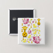 Badge Carré 5 Cm Bouton Carré Eléphants (Devant & derrière)