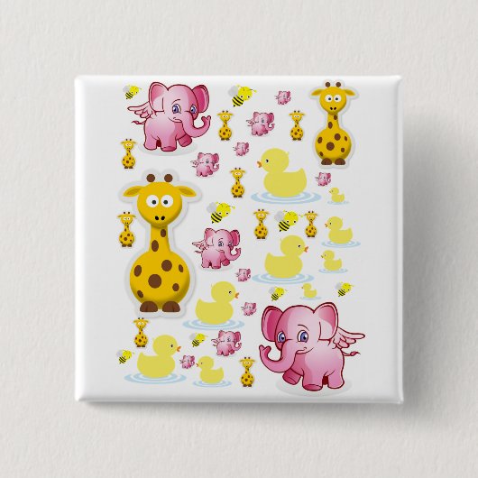 Badge Carré 5 Cm Bouton Carré Eléphants (Devant)