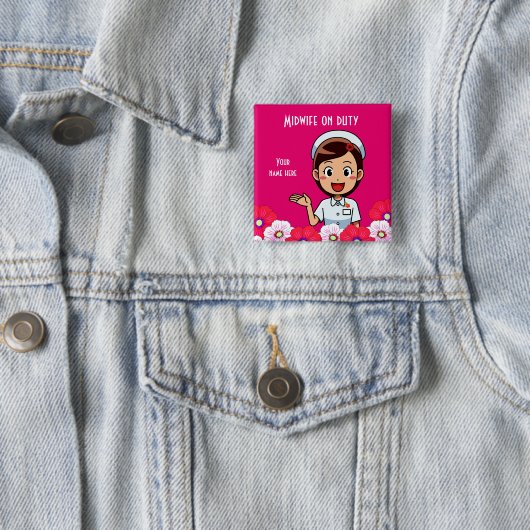 Badge Carré 5 Cm Bouton Carré, Femme en service (En situation)