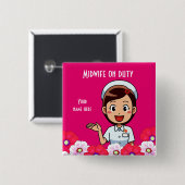 Badge Carré 5 Cm Bouton Carré, Femme en service (Devant & derrière)