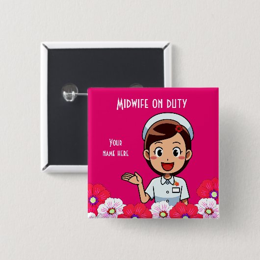 Badge Carré 5 Cm Bouton Carré, Femme en service (Devant & derrière)