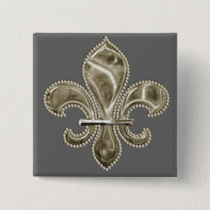 Badge Carré 5 Cm Bouton Carré Gold Fleur de Lys