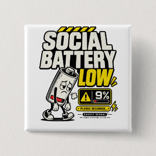 Badge Carré 5 Cm Bouton carré humour introverti batterie sociale fa