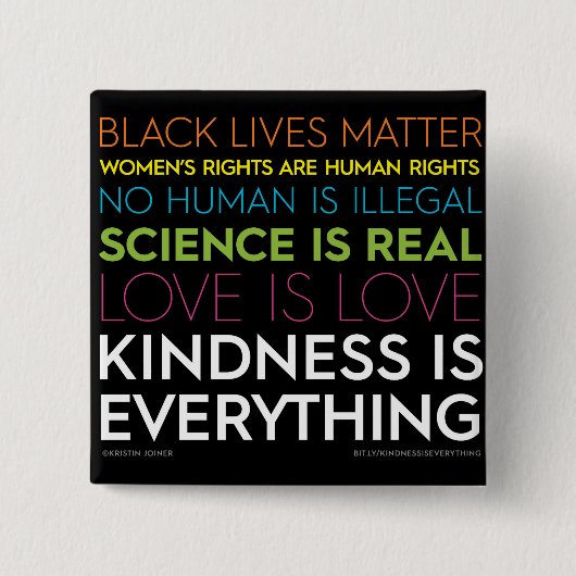 Badge Carré 5 Cm Bouton Carré #KindnessisEverything (Devant)