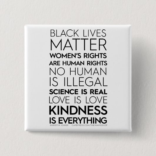 Badge Carré 5 Cm Bouton carré #KindnessIsEverything (noir) (Devant)