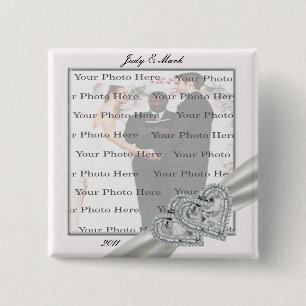 Badge Carré 5 Cm Bouton Carré Mariage blanc Coeurs