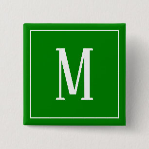 Badge Carré 5 Cm Bouton carré Monogramme blanc sur fond vert