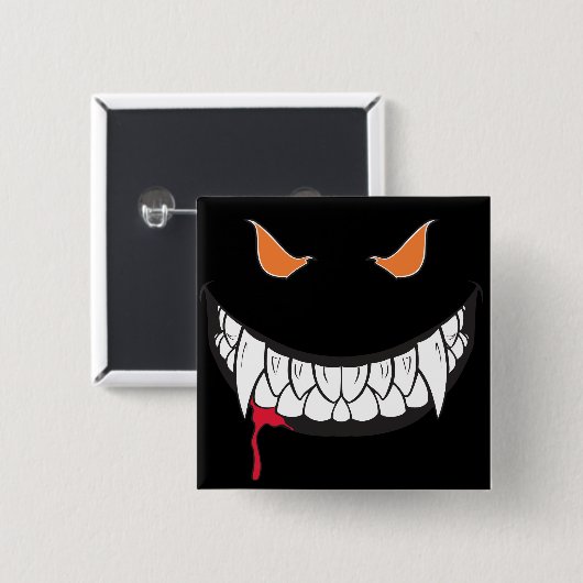 Badge Carré 5 Cm Bouton Carré noir Monster Grin (Devant & derrière)