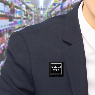 Badge Carré 5 Cm Bouton Carré noir Nom et logo de l'entreprise