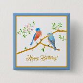 Badge Carré 5 Cm Bouton Carré Oiseaux bleus (Devant)