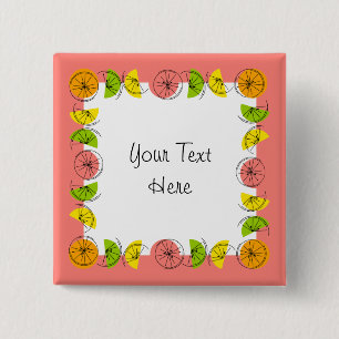 Badge Carré 5 Cm Bouton carré texte rose Citrus Square