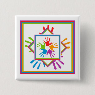 Badge Carré 5 Cm Bouton Cercle des mains