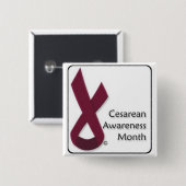 Badge Carré 5 Cm Bouton césarien de mois de conscience (Devant & derrière)