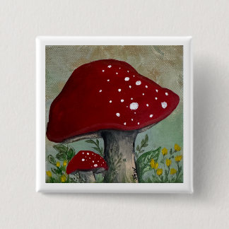 Badge Carré 5 Cm Bouton Champignon Rouge Abri