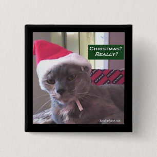 Badge Carré 5 Cm Bouton Chat de Noël