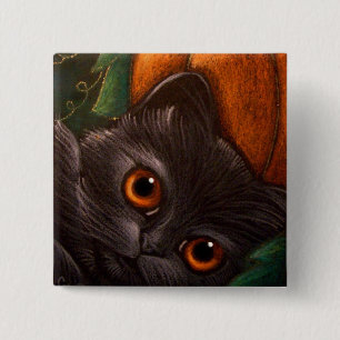 Badge Carré 5 Cm Bouton CHAT NOIR FANTAISIE HALLOWEEN