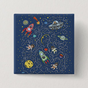 Badge Carré 5 Cm Bouton Chats dans l'espace