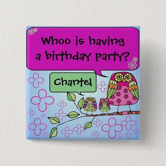 Badge Carré 5 Cm Bouton Chouette customisée (Devant)