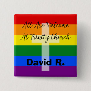 Badge Carré 5 Cm Bouton chrétien de soutien LGBT avec croix