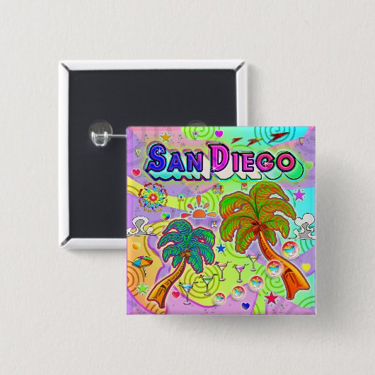 Badge Carré 5 Cm Bouton cible de vacances San Diego (Devant & derrière)