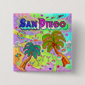 Badge Carré 5 Cm Bouton cible de vacances San Diego (Devant)