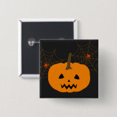 Badge Carré 5 Cm Bouton Citrouille Halloween (Devant & derrière)