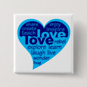 Badge Carré 5 Cm Bouton Coeur d'amour