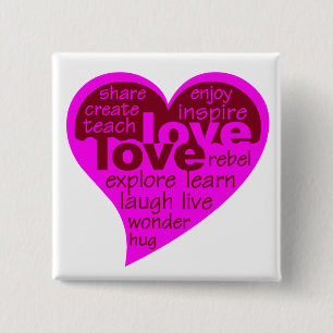 Badge Carré 5 Cm Bouton Coeur d'amour