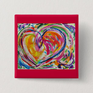 Badge Carré 5 Cm Bouton Coeur de joie